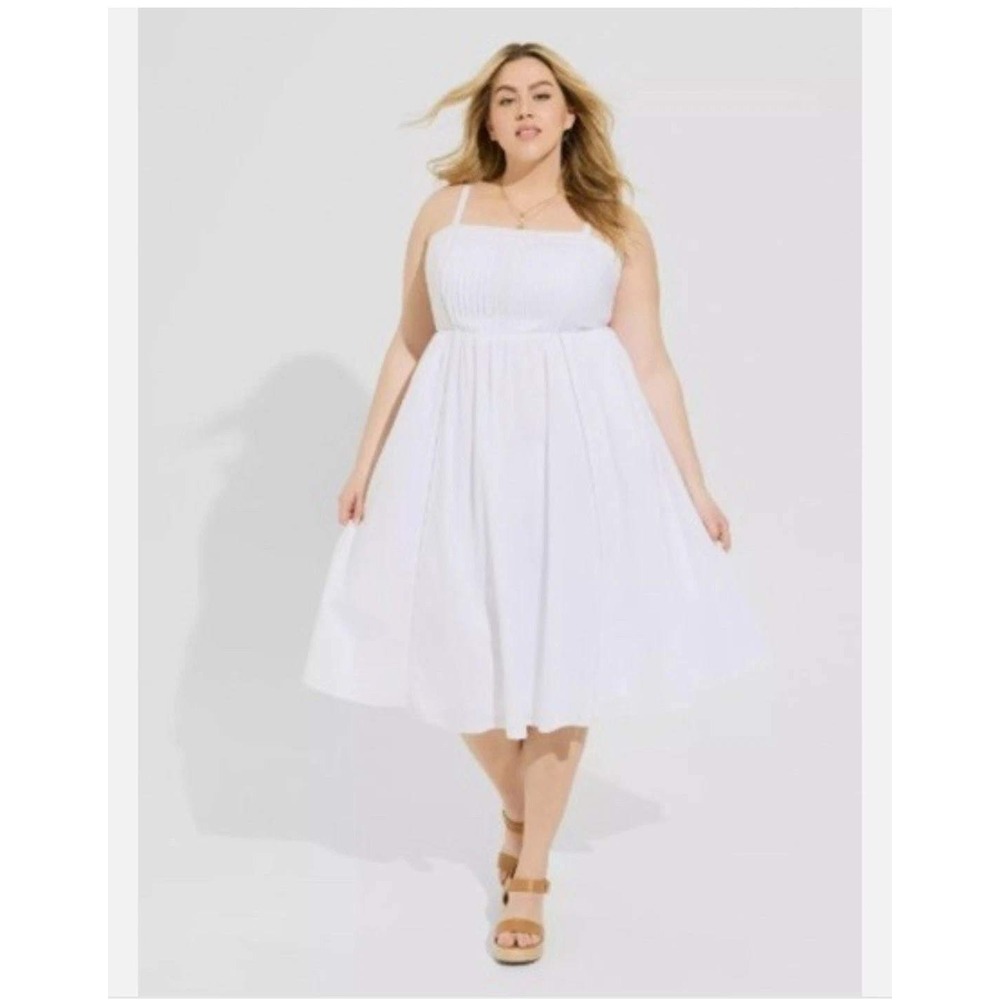 Torrid White Cotton Midi Voile Pleated‎ Bodice Sundress 5 5X NEW